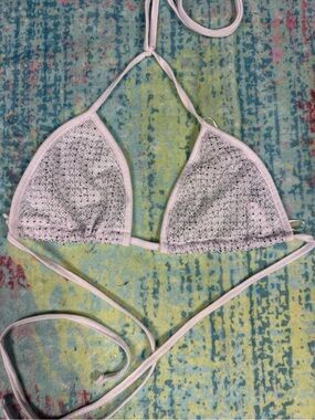 💙🦋refuge White Crystal Mesh Triangle Bikini Top